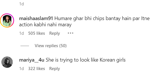 Alizeh Shah Eating Chips comments