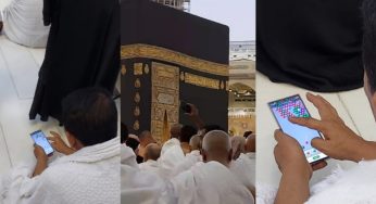 استغفراللہ! خانہ کعبہ میں گیم کھیلنے والے حاجی پر لوگ شدید غصہ